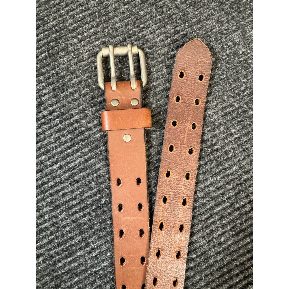 Men's Genuine Leather Belt Size 42 Brown Made in Mexico Double Prong